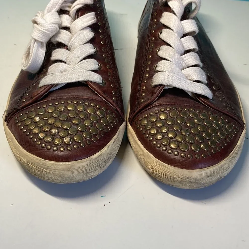 Frye Kira Studded Low Sneaker Brown Leather 7